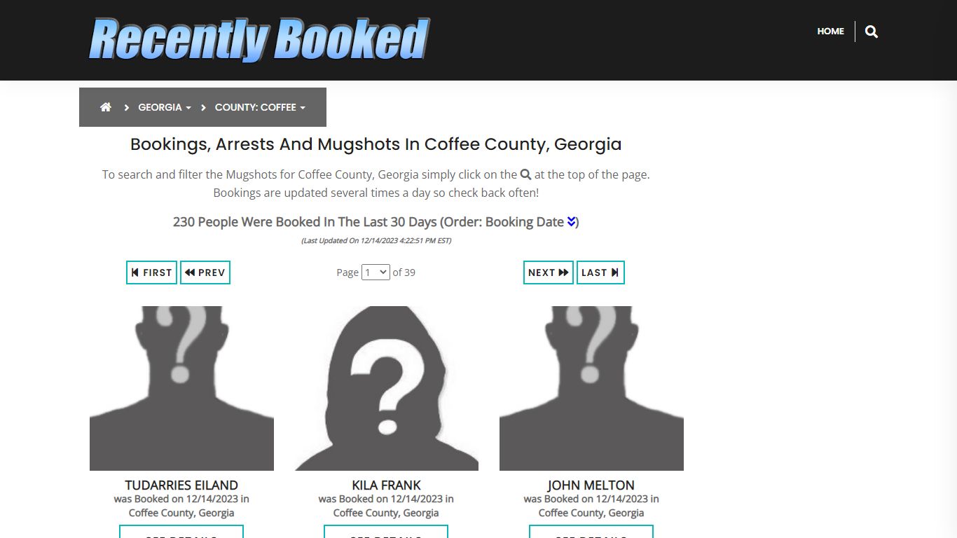 Recent bookings, Arrests, Mugshots in Coffee County, Georgia